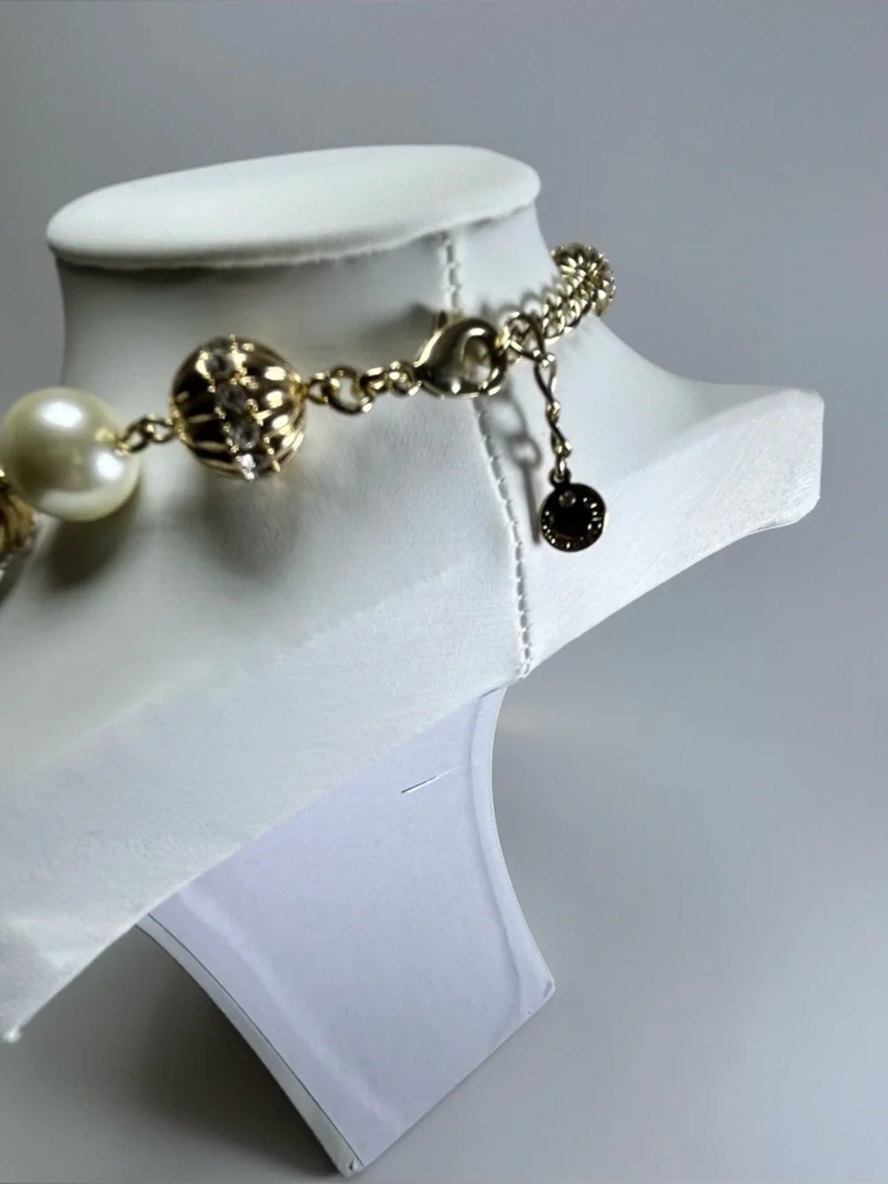 Charter Club Crystal Imitation Pearl Elegant Pearl and Gold Bead Necklace